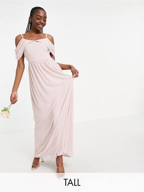 TFNC London Jaelle Maxi Tall Cold-Shoulder Maxi Dress in Blush UK 12 /US 8